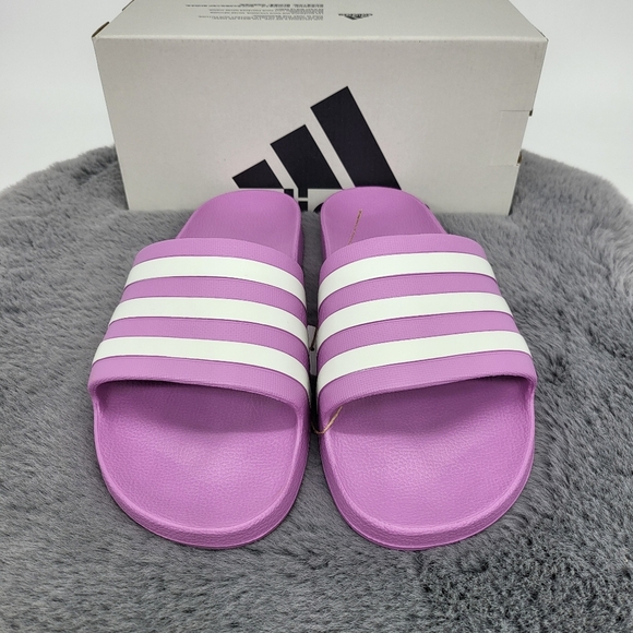 adidas Adilette Aqua Slides Preloved Purple Off White Grey Two Women's Size 11 - Picture 3 of 7